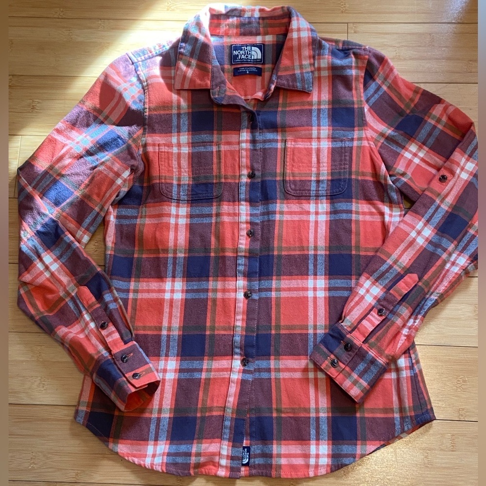 The North Face Women’s Fair Acres Button Down Plaid - Orange and Blue - Picture 4 of 10